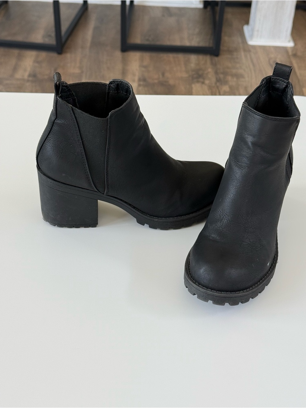 Dirty Laundry Black Chunky Lug Heel Chelsea Booties